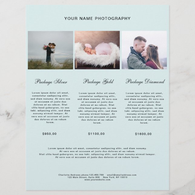 Modern Photo Price List (Front)