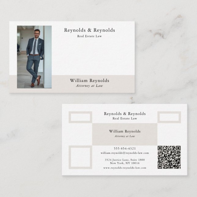 Modern Photo Professional Lawyer QR Code Business Card (Front/Back)