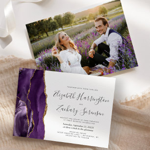 Modern Photo Purple Gold Agate Wedding Invitation