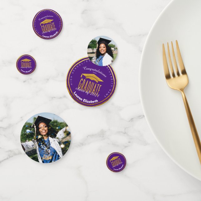 Modern Photo Purple Gold Graduation Table Confetti (Group)