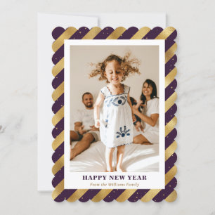 Modern Photo Purple Gold Happy New Year Card