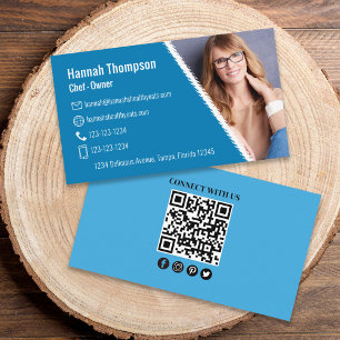 Modern Photo QR Code Blue   Connect With Us Business Card