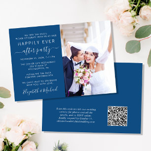 Modern Photo QR Code Blue Wedding Reception Invitation