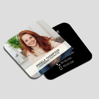 Modern Photo QR Code Connect With Me Black Square Business Card