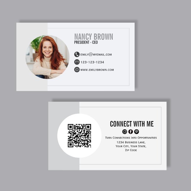 Modern Photo QR Code Connect With Me Minimal Business Card (Modern photo QR code design featuring front and back layout, perfect for professional networking.)