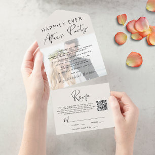 Modern Photo QR Code Cream Wedding Reception All In One Invitation
