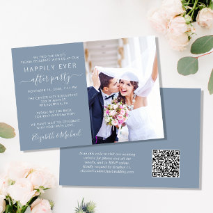 Modern Photo QR Code Dusty Blue Wedding Reception Invitation