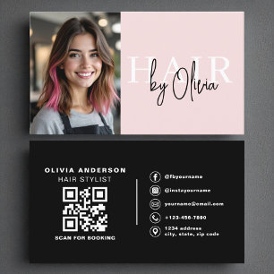 Modern Photo QR Code Hair Stylist Typography  Business Card