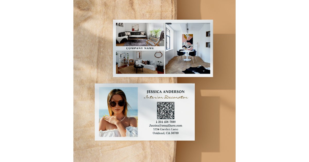 Modern Photo QR Code Interior Decorator Business Card | Zazzle