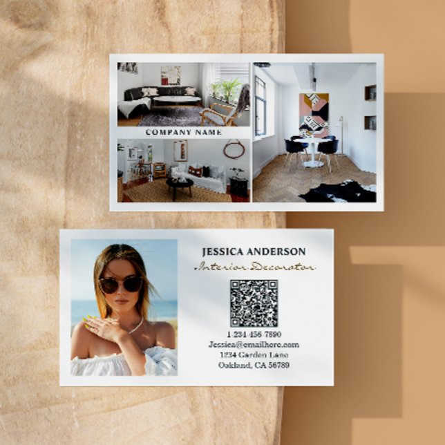 Modern Photo QR Code Interior Decorator Business Card (Make an impact with these professional business cards, showcasing your brand and credibility.)