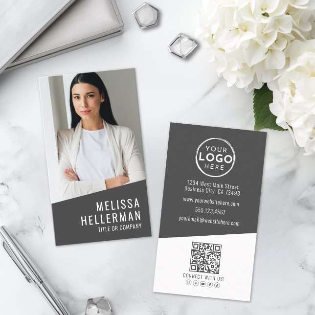 Modern Photo QR Code Logo Vertical Business Card (Modern Photo QR Code Logo Vertical Business Card )