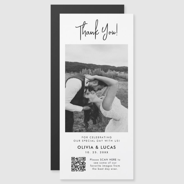 Modern Photo QR Code Magnetic Wedding Thank You (Front/Back)