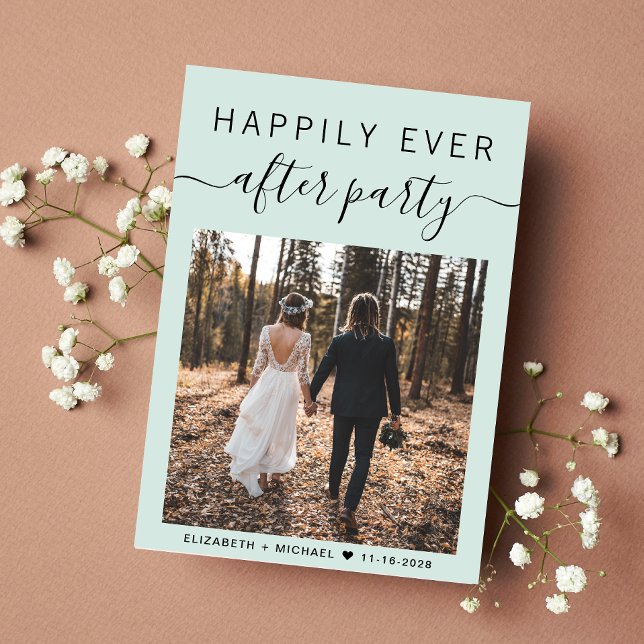 Modern Photo QR Code Mint Wedding Reception Announcement (An chic Happily Ever After Party Invitation to celebrate your wedding with family and friends )