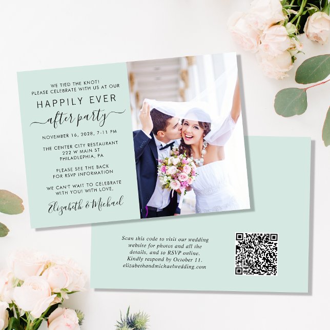 Modern Photo QR Code Mint Wedding Reception Invitation (Creator Uploaded)