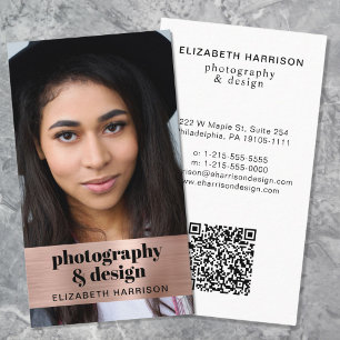 Modern Photo QR Code Rose Gold Business Card