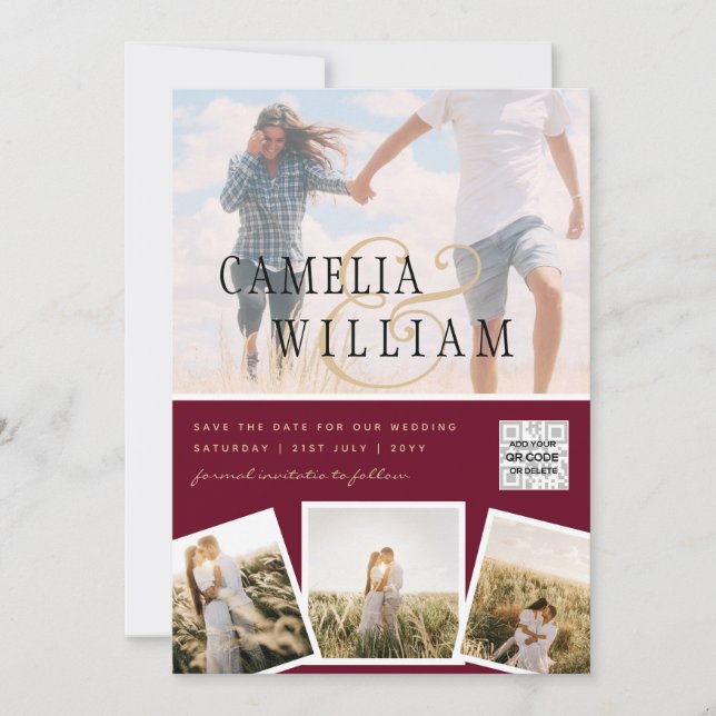 Modern PHOTO QR Code Save Date Wedding Invite (Front)