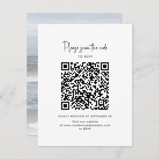 Modern Photo QR Code Script Wedding RSVP Card (Front/Back)