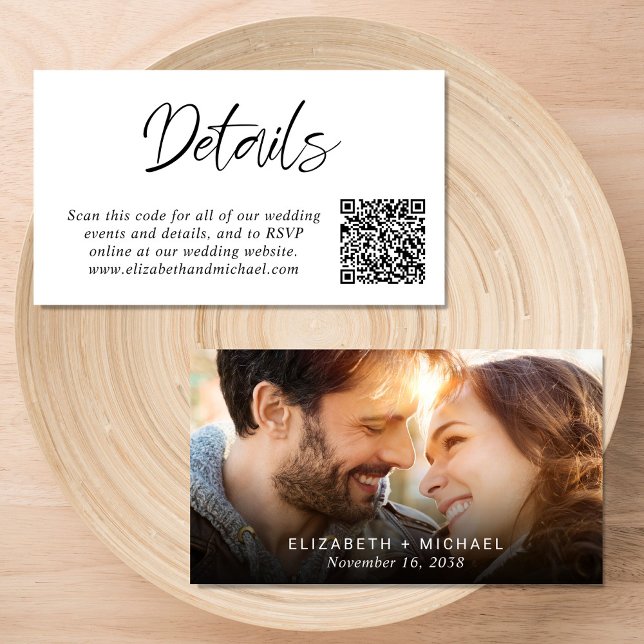 Modern Photo QR Code Wedding Details Enclosure Card (Creator Uploaded)