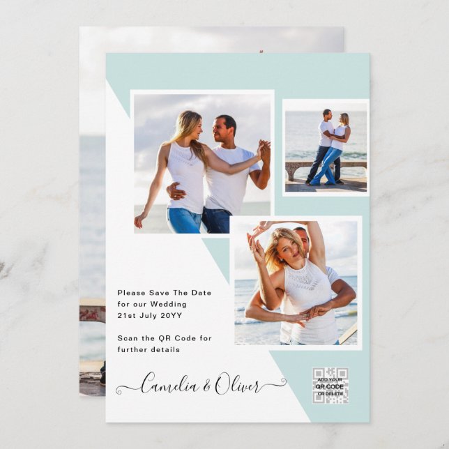 Modern PHOTO QR CODE Wedding Invite or Save Date (Front/Back)