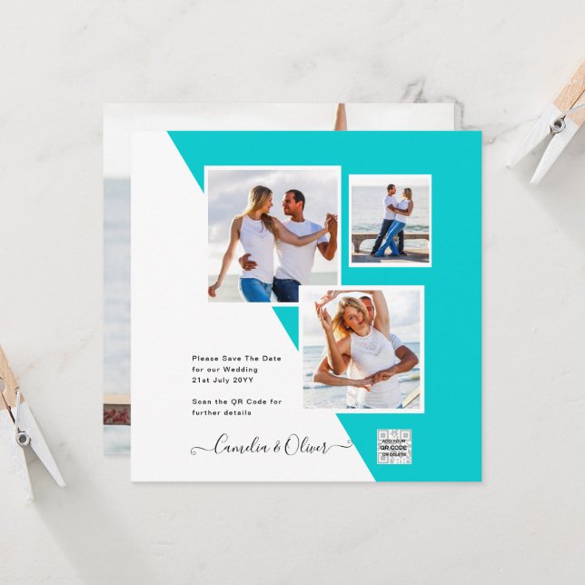 Modern PHOTO QR CODE Wedding Invite or Save Date (Front/Back In Situ)