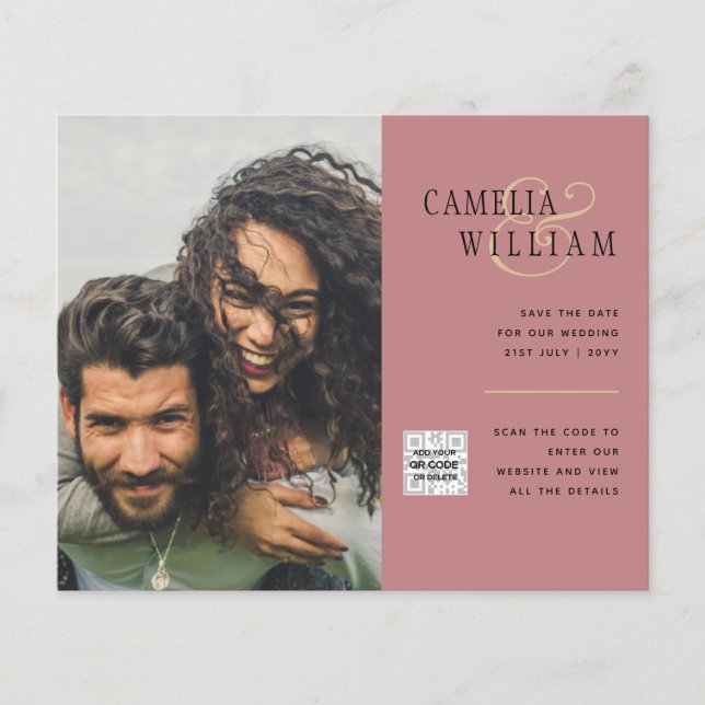 Modern PHOTO QR CODE Wedding Invite or Save Date Flyer (Front)