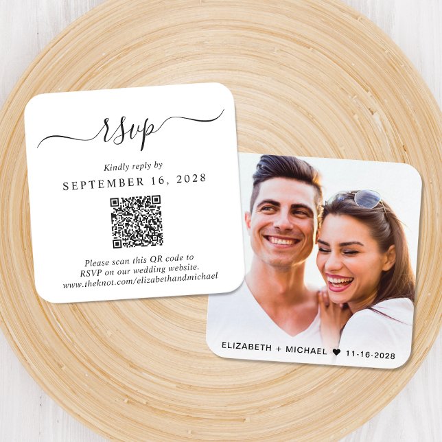 Modern Photo QR Code Wedding RSVP Enclosure Card (Our user-friendly template will generate your QR code automatically from your website address)