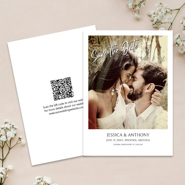 Modern Photo QR Code Wedding Save the Date Invitation (Save time and reduce wedding planning stress with this QR code Save the Date card.)
