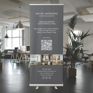 Modern Photo QR Grey Professional Business Retractable Banner