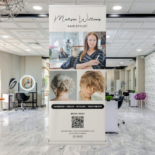 Modern Photo QR Hair Stylist Salon Retractable Banner