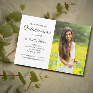 Modern Photo Quinceañera Grey Typography Invitation Postcard