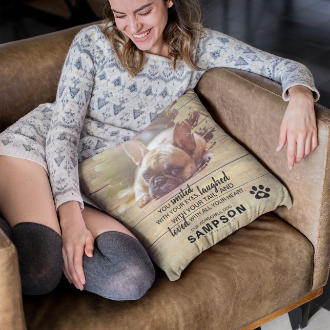 Modern Photo & Quote Pet Loss | Rustic Cushion (Creator Uploaded)