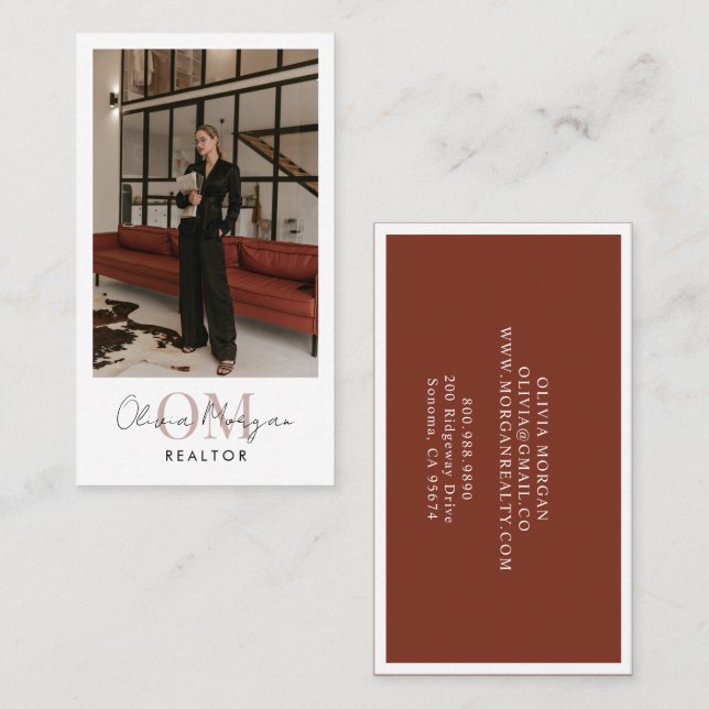 Modern Photo Realtor Terracotta Business Card (Front/Back)