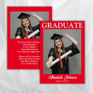Modern Photo Red Graduation Announcement