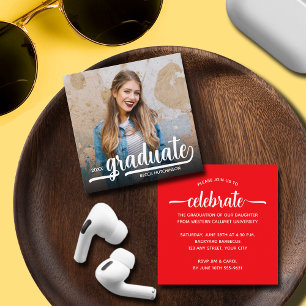 Modern Photo Red Graduation Enclosure Card