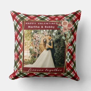 Modern Photo   Red & Green Plaid Happy Valentines  Cushion