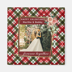 Modern Photo Red & Green Plaid Happy Valentines Magnet