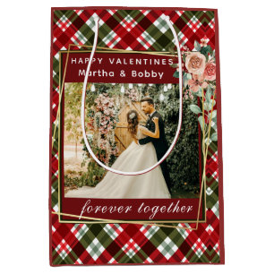 Modern Photo   Red & Green Plaid Happy Valentines  Medium Gift Bag