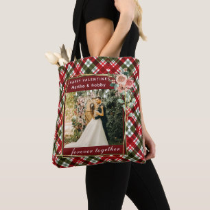 Modern Photo Red & Green Plaid Happy Valentines Tote Bag