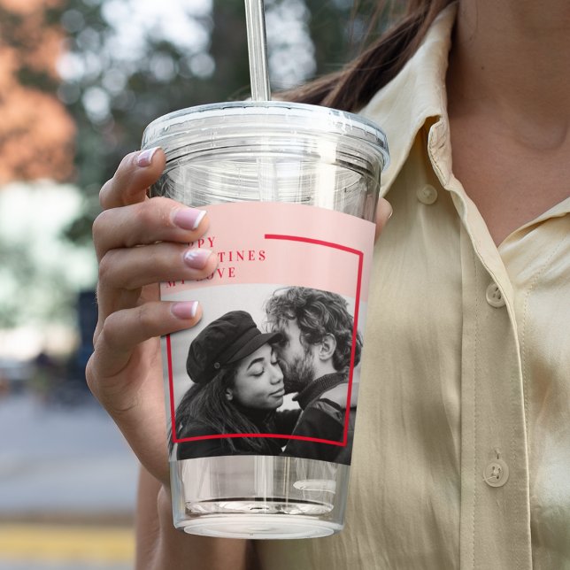 Modern Photo | Red & Pink Happy Valentines Gift Acrylic Tumbler (Creator Uploaded)