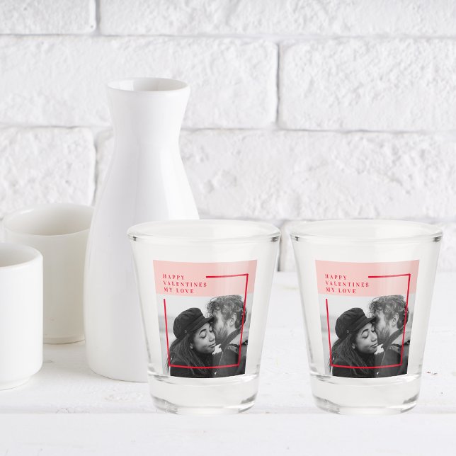 Modern Photo | Red & Pink Happy Valentines Gift Shot Glass (Creator Uploaded)