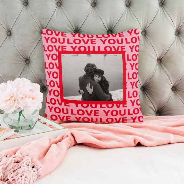 Modern Photo | Red & Pink Love You Valentines Gift Cushion (Creator Uploaded)