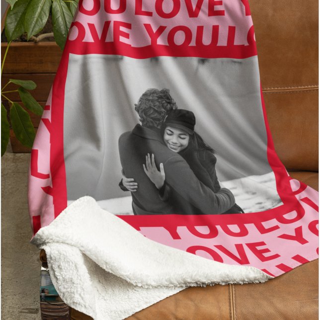 Modern Photo | Red & Pink Love You Valentines Gift Sherpa Blanket (Creator Uploaded)