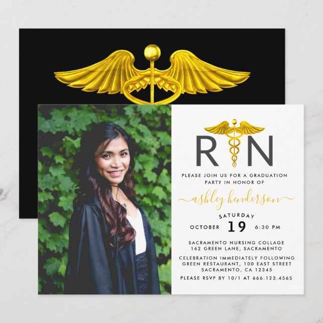 Modern Photo RN Nurse Graduation Party Invitation (Front/Back)