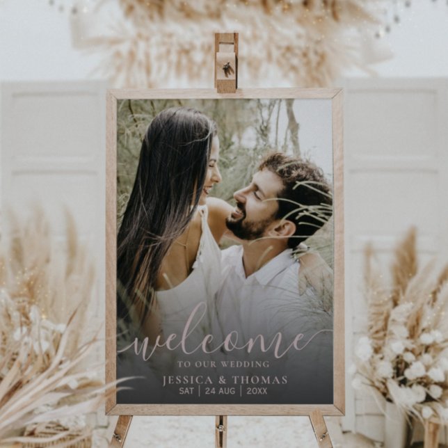 Modern Photo Rose Gold Calligraphy Wedding Sign (Creator Uploaded)