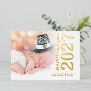Modern Photo Rotated Text Happy New Year 2027 Foil Holiday Card