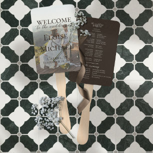 Modern Photo Rustic Brown Wedding Program Fan