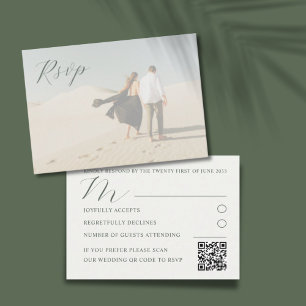 Modern Photo Sage Green Calligraphy RSVP Enclosure Card