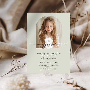 Modern Photo Sage Green Kids Birthday Invitation