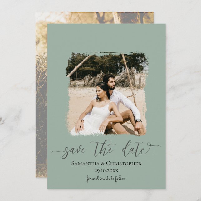  Modern Photo Sage Green Save the Date  (Front/Back)