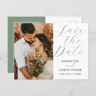 Modern Photo Sage Green Save the Date Wedding Announcement Postcard